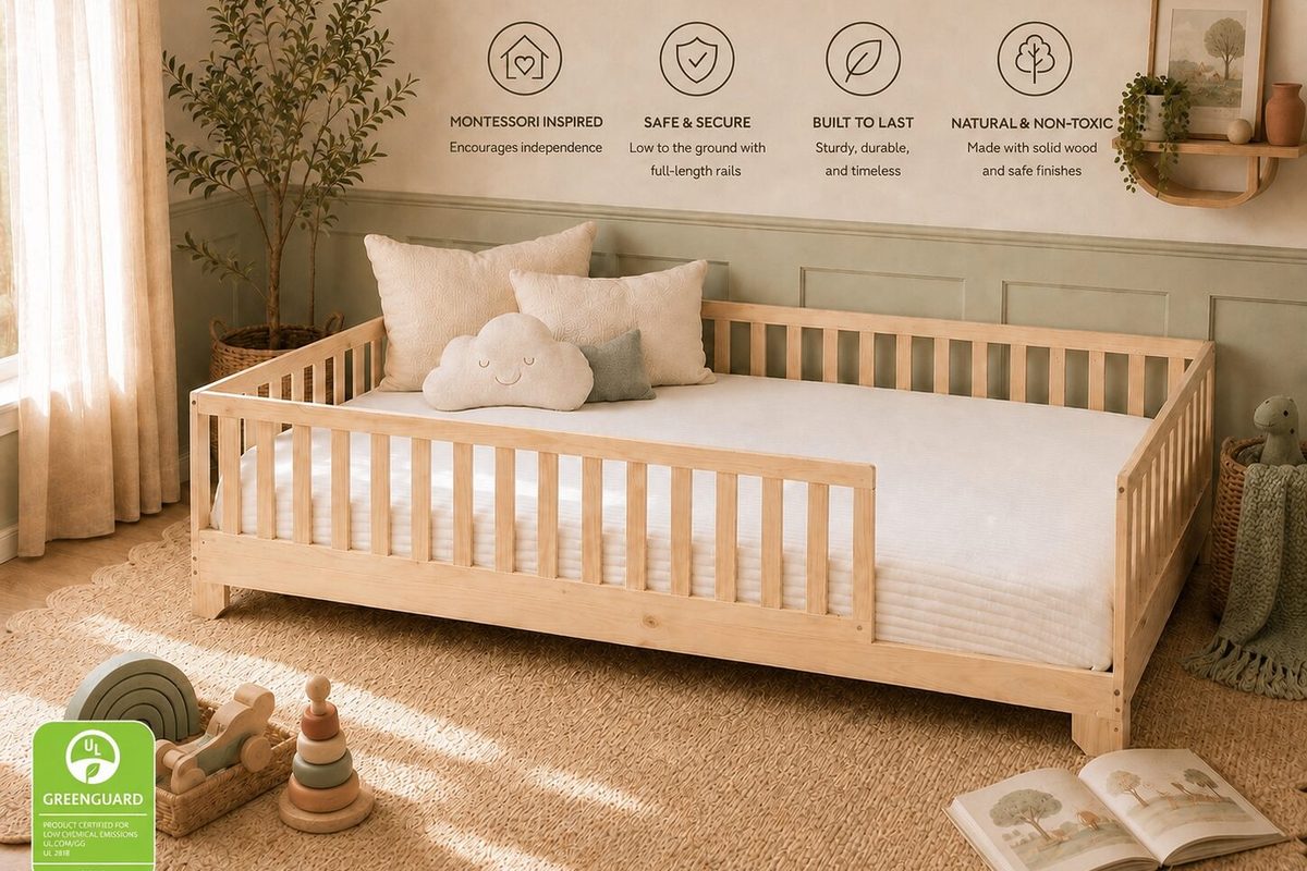 LUCA MONTESSORI FLOOR BED WITH RAILS OR GATE FULL SIZE