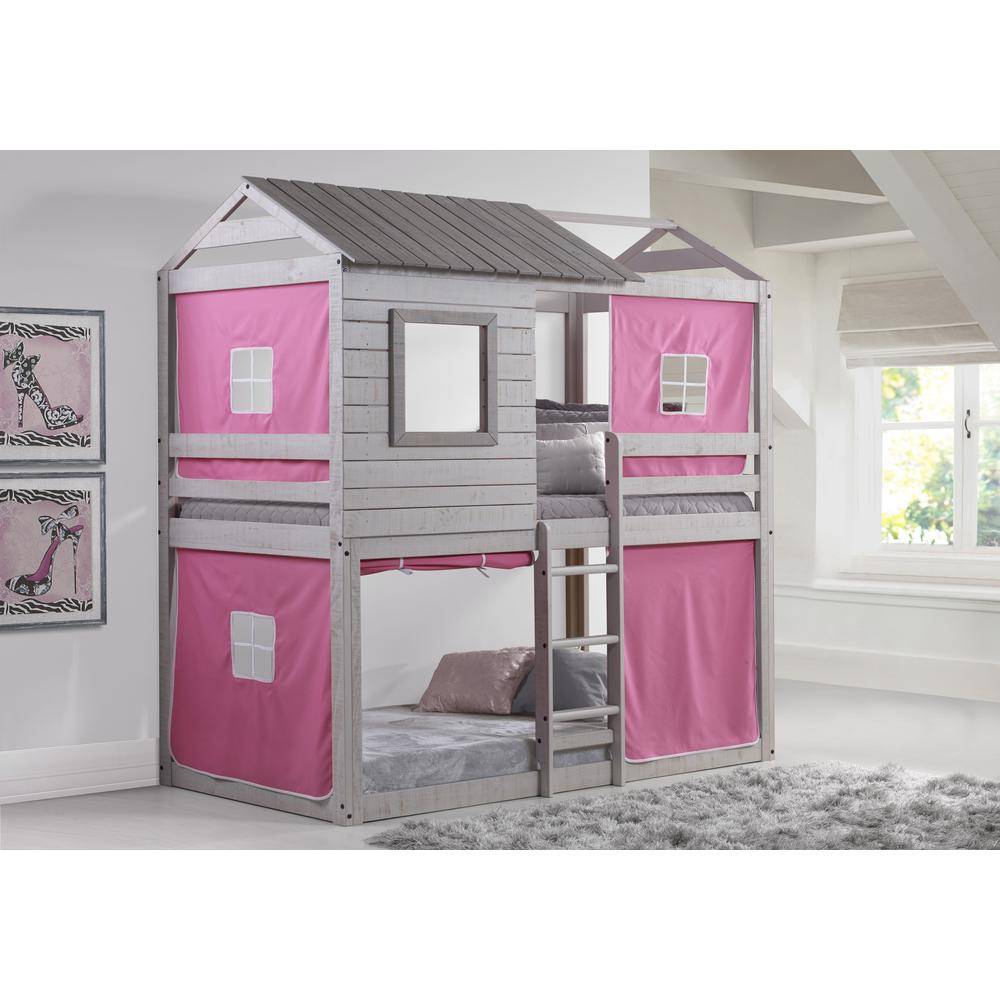Emma Gray Playhouse Bunk Bed with Pink Tent