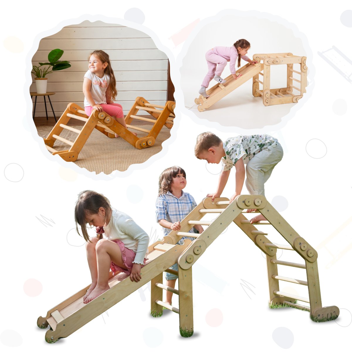 2in1 Montessori Climbing Set: Snake Ladder + Slide Board/Climbing Ramp Goodevas