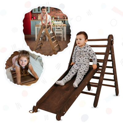 2in1 Montessori Climbing Set: Triangle Ladder + Slide Board/Ramp – Beige Goodevas