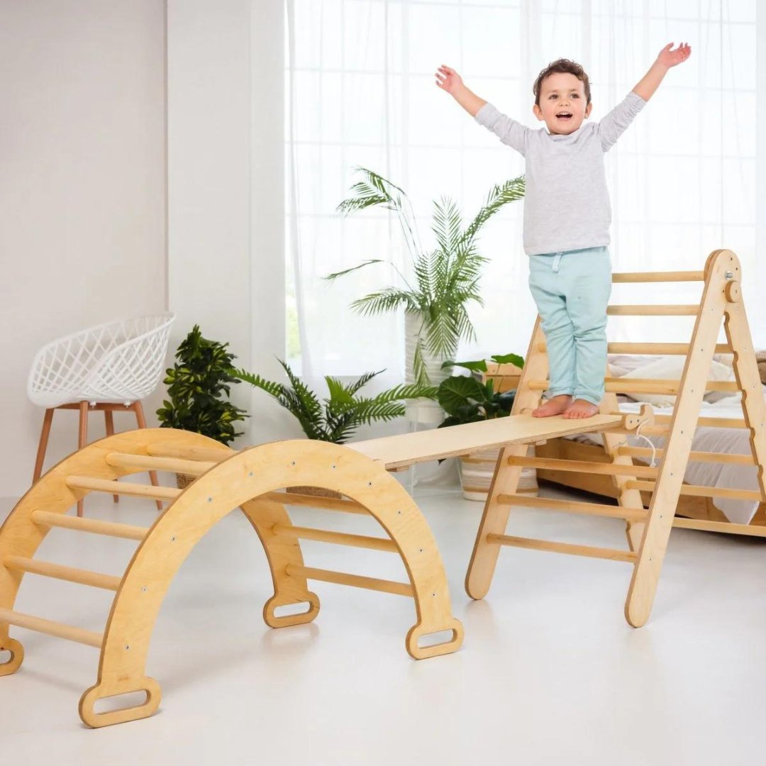 4in1 Montessori Climbing Set: Triangle Ladder + Climbing Arch + Slide Board + Art Addition Goodevas