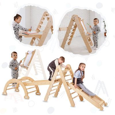 5in1 Montessori Climbing Set: Triangle Ladder + Climbing Arch + Slide Board + Climbing Net + Art Addition Goodevas