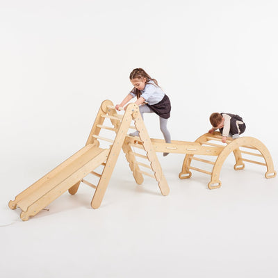 5in1 Montessori Climbing Set: Triangle Ladder + Climbing Arch + Slide Board + Climbing Net + Art Addition Goodevas