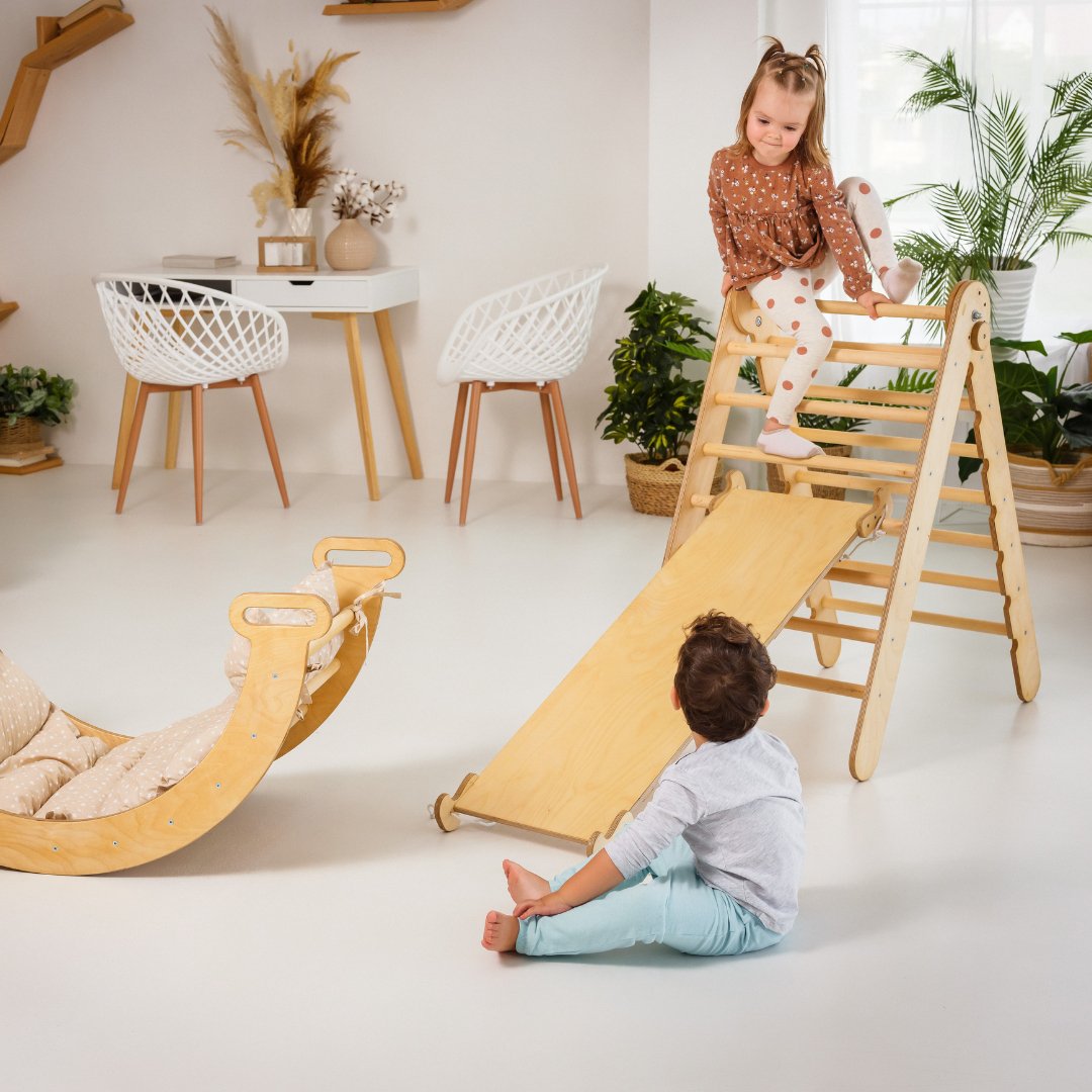 5in1 Montessori Climbing Set: Triangle Ladder + Climbing Arch + Slide Board + Cushion + Art Addition Goodevas