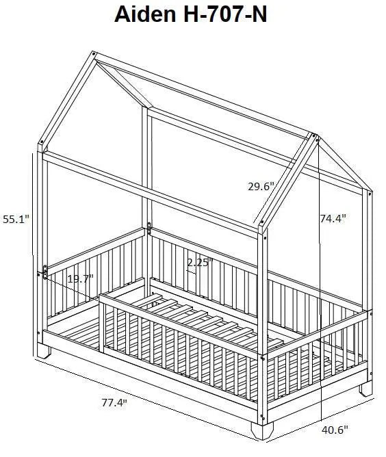Aiden Toddler House Bed with Rails Custom Kids Furniture