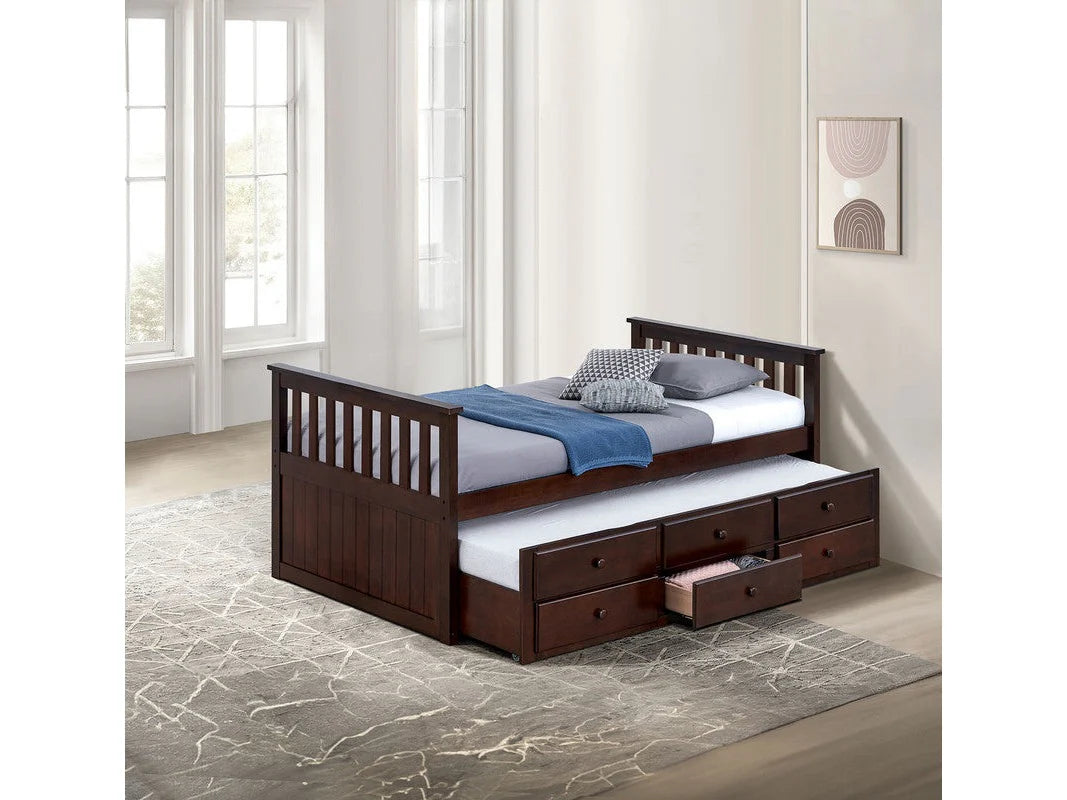 Maximize your space with our Owen Mission Captains Bed with Three Underbed Storage Drawers Plus Trundle bed