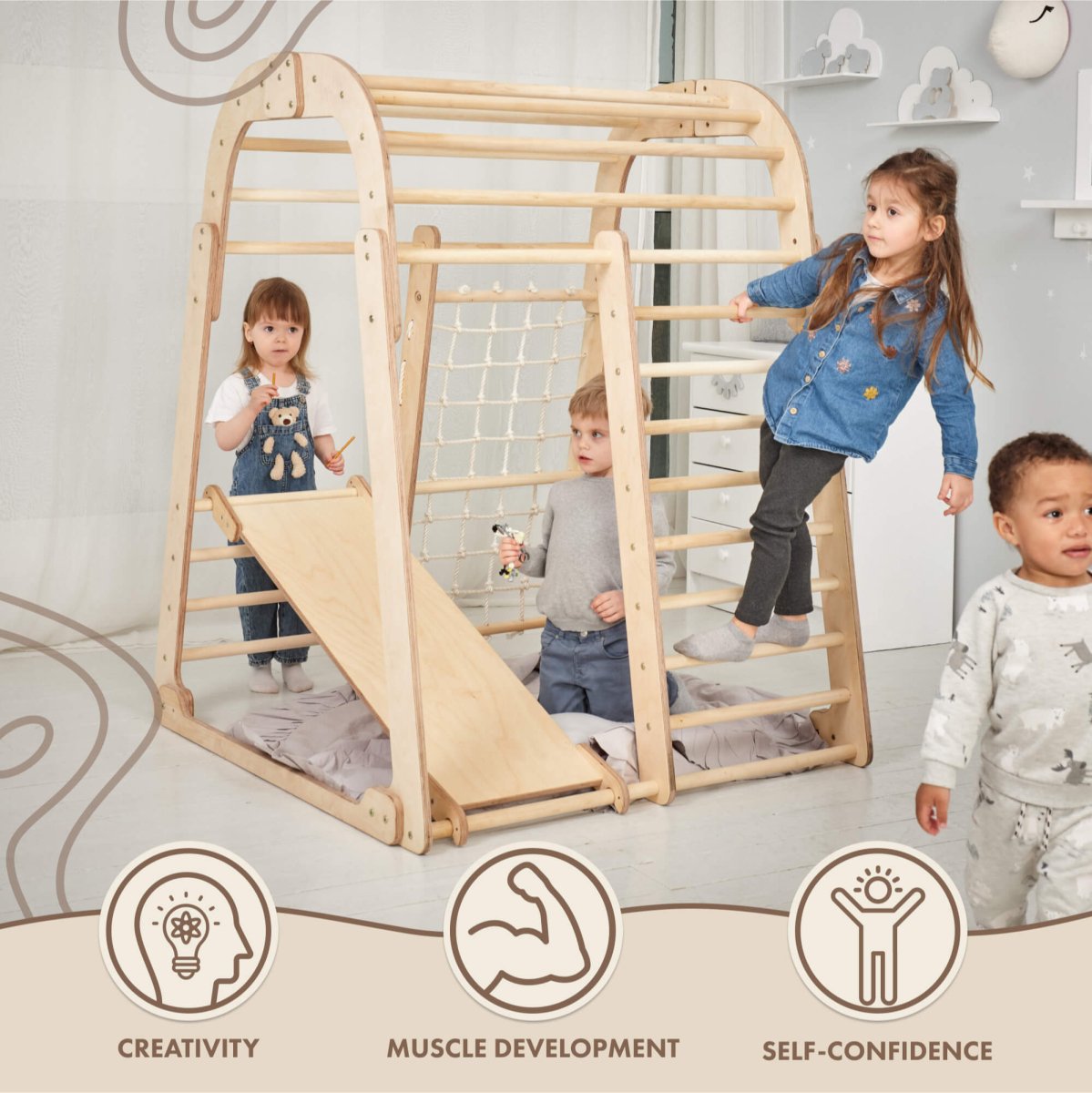 Indoor Wooden Playground for Children - 6in1 Playground + Swings Set + Slide Board Goodevas
