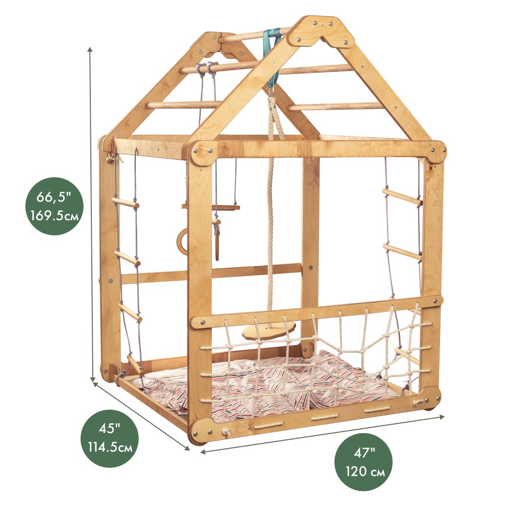 Indoor Wooden Playhouse with Triangle ladder, Slide Board and Swings Goodevas