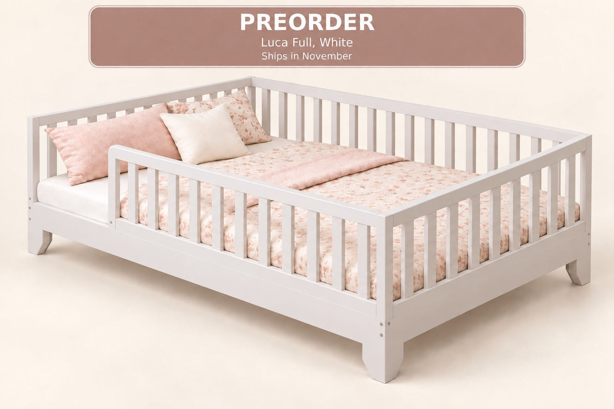 Luca White Full Size Montessori Floor Bed With Rails