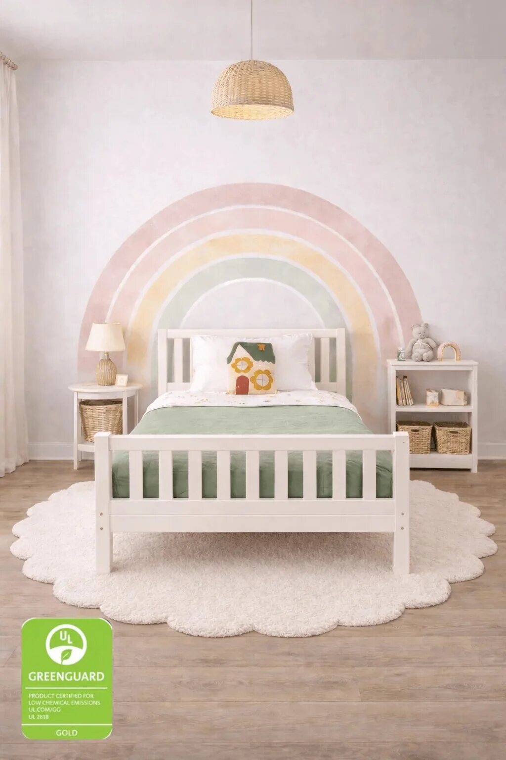 Greenguard Gold Certified White Montessori Toddler Floor Bed Converted to Twin Bed