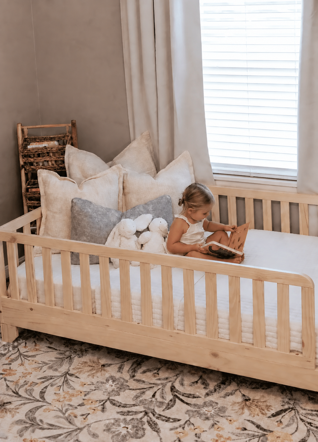 Luca Montessori Toddler floor bed with rails for boys or girls first bid kid bed