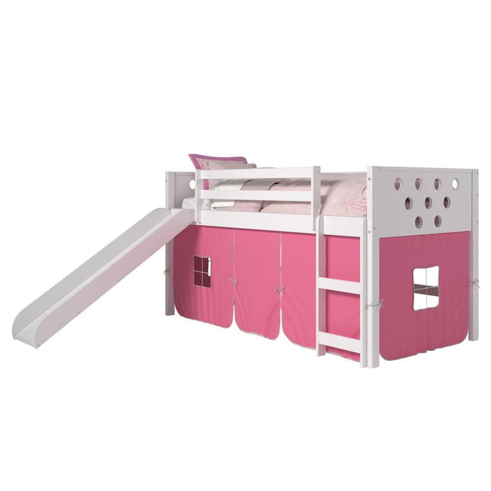 Aria White Loft Bed with Pink Tent Custom Kids Furniture