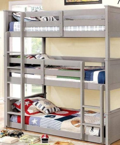Aubrey Grey Triple Bunk Bed in Twin or Full Custom Kids Furniture