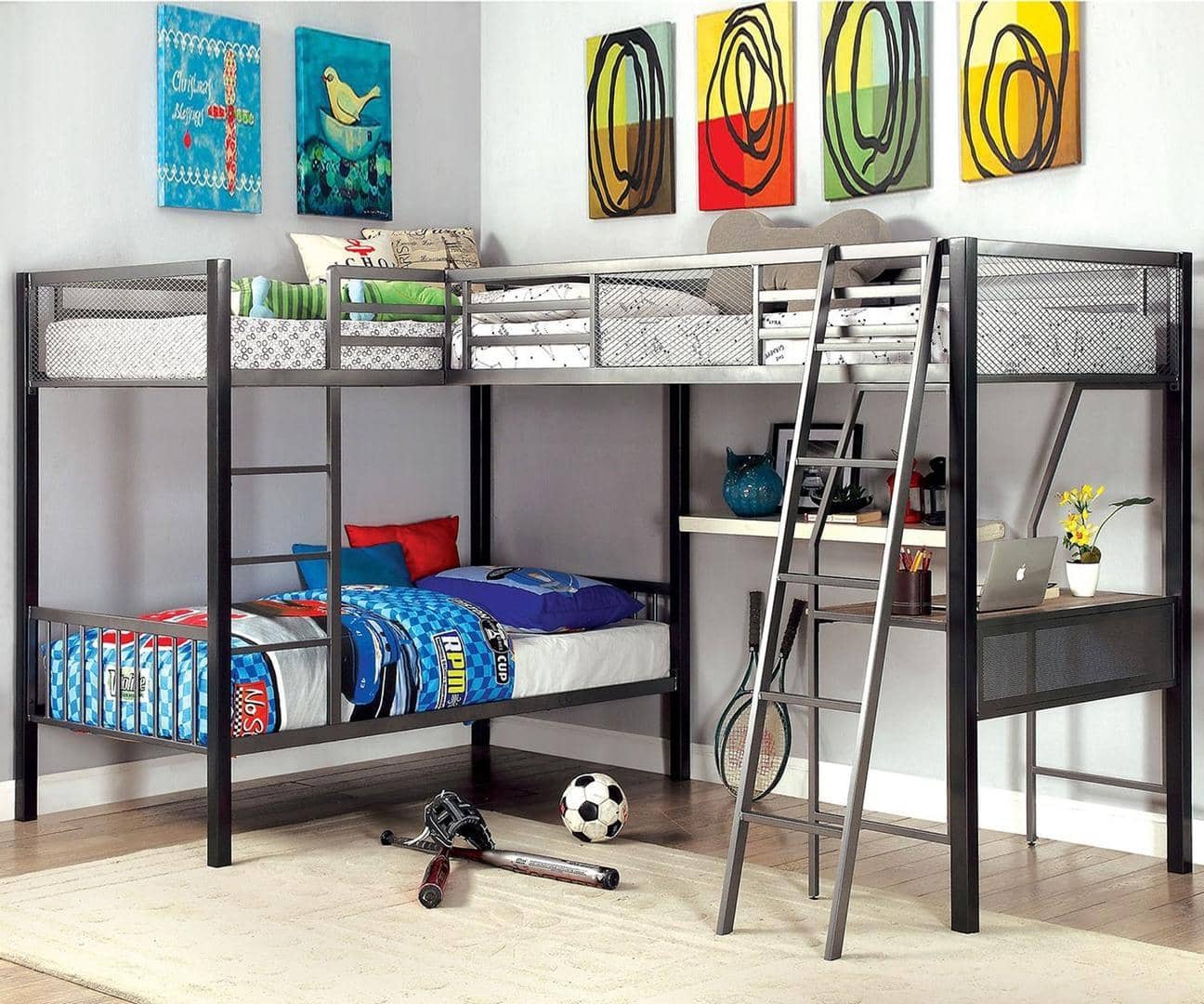 Declan Metal Triple Bunk Bed with Desk Custom Kids Furniture