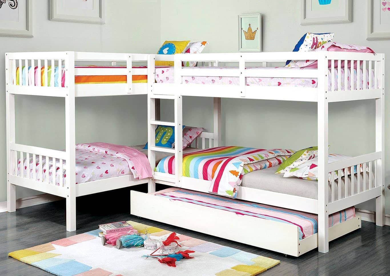 Hannah White Corner Quadruple Bunk Bed Custom Kids Furniture