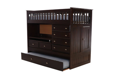 Kendall Cappuccino Loft Bed with Desk, Dresser, Trundle in One Custom Kids Furniture