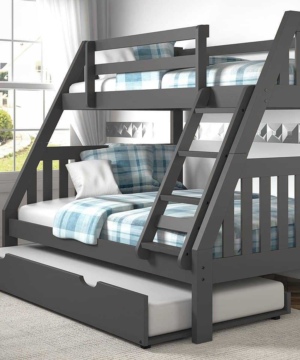 Lila Modern Bunk Bed with Trundle, Dark grey / Custom Kids Furniture