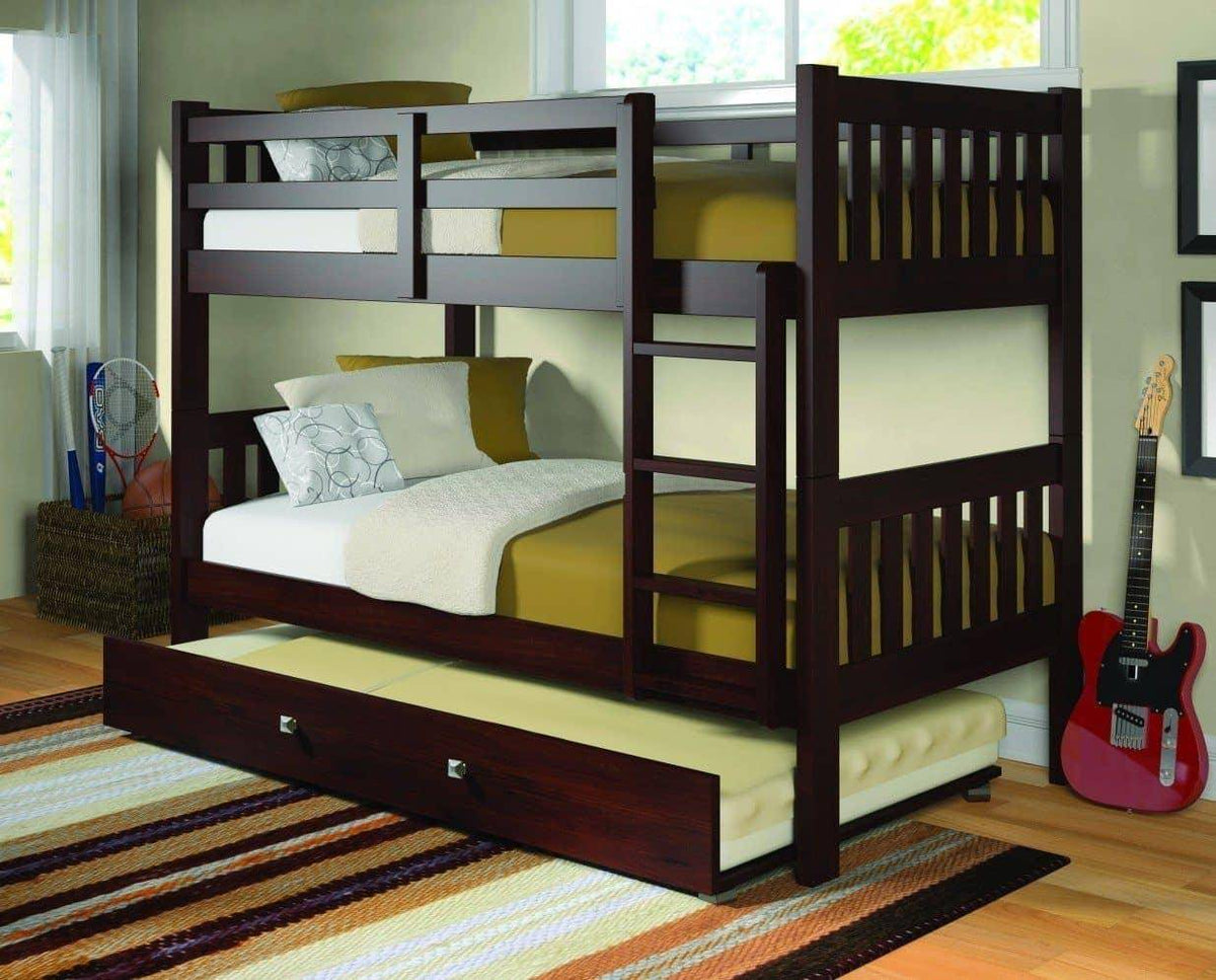 Morgan Cappuccino Bunk Bed with Trundle Custom Kids Furniture