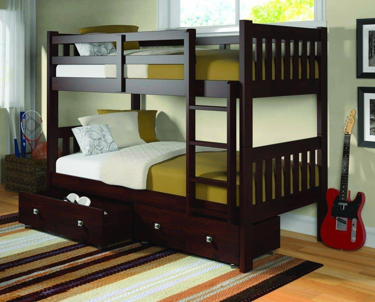 Morgan Modern Cappuccino Bunk Bed with Storage Custom Kids Furniture