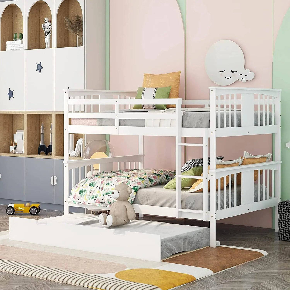 Sarah Full White Bunk Bed with Trundle Custom Kids Furniture