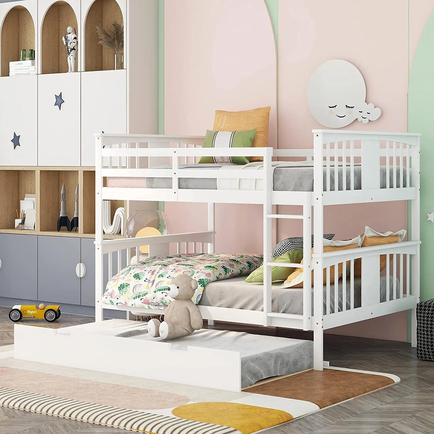Sarah Full White Bunk Bed with Trundle Custom Kids Furniture