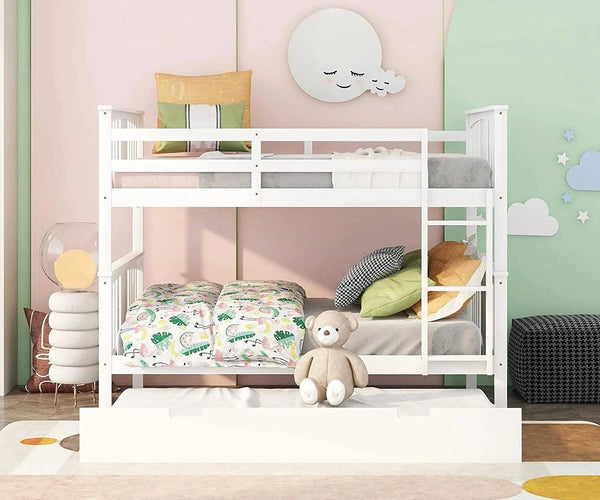 Sarah Full White Bunk Bed with Trundle – Custom Kids Furniture