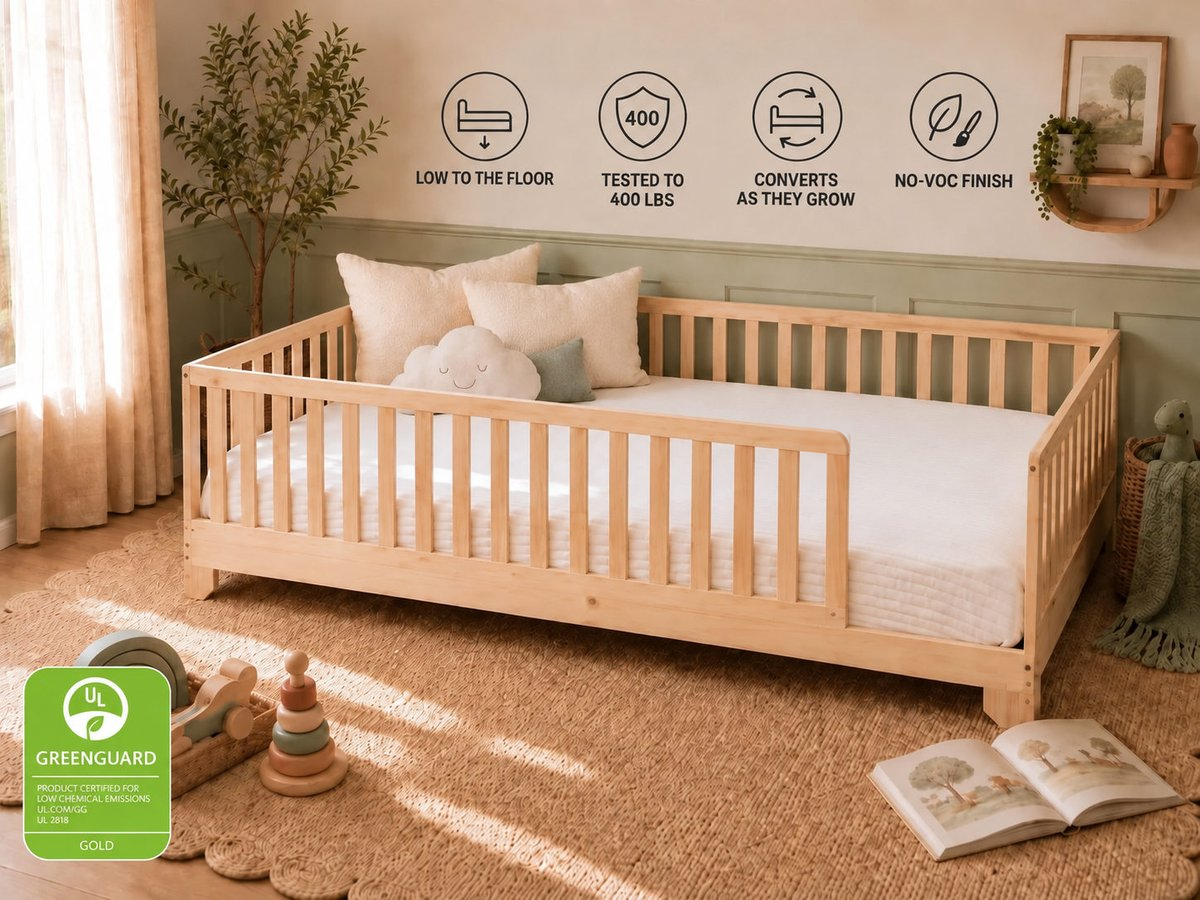 Luca Montessori Floor Bed With Rails or Gate | Twin, Twin XL & Full