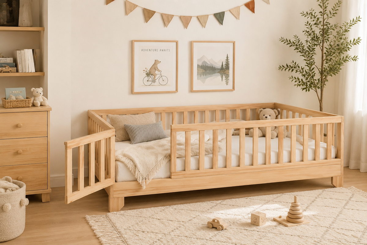 Toddler Floor Bed with Gate for Crib to Bed Transition