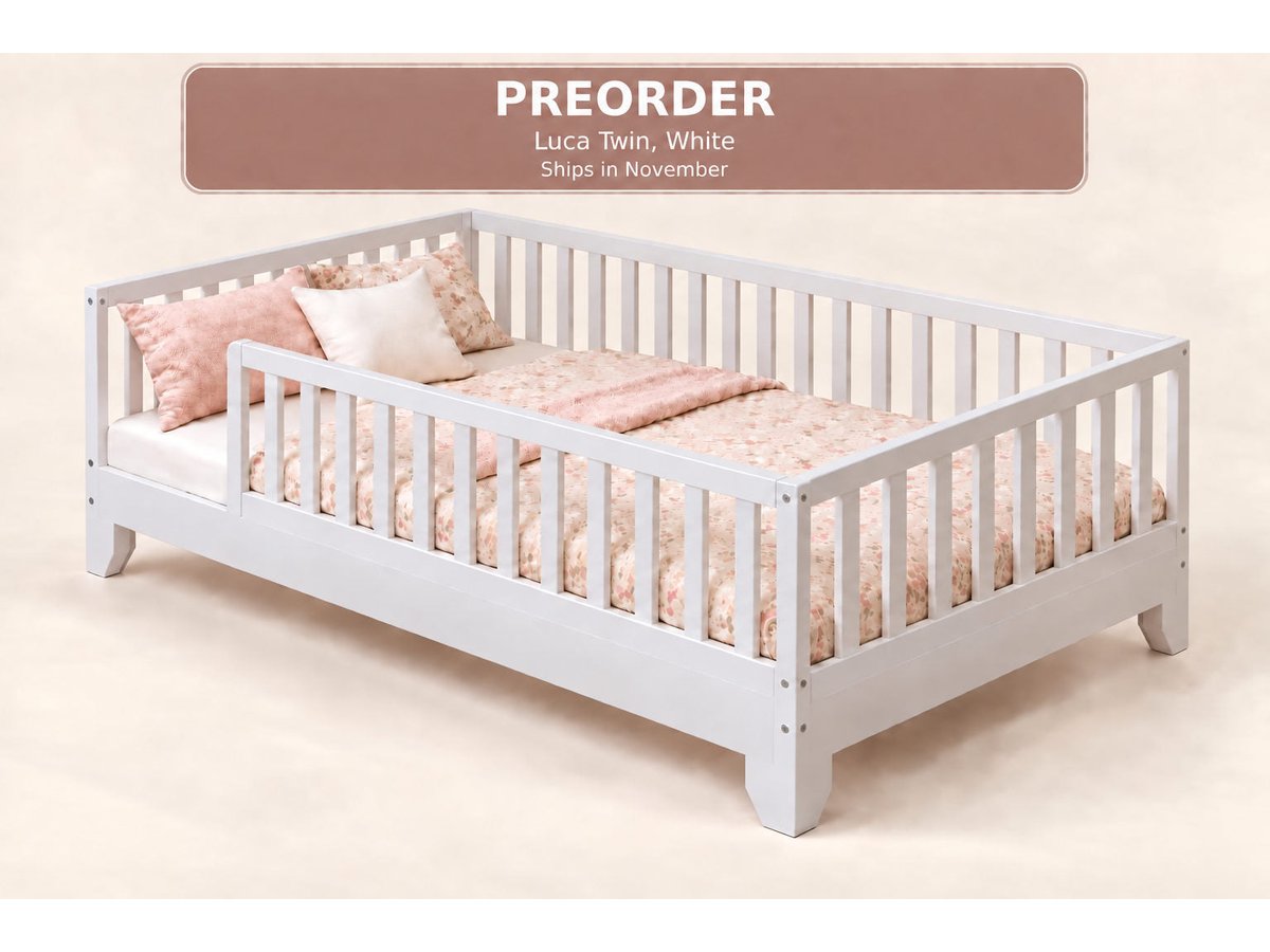 Luca white twin Montessori floor bed with rails for toddlers first big kid bed #color_white