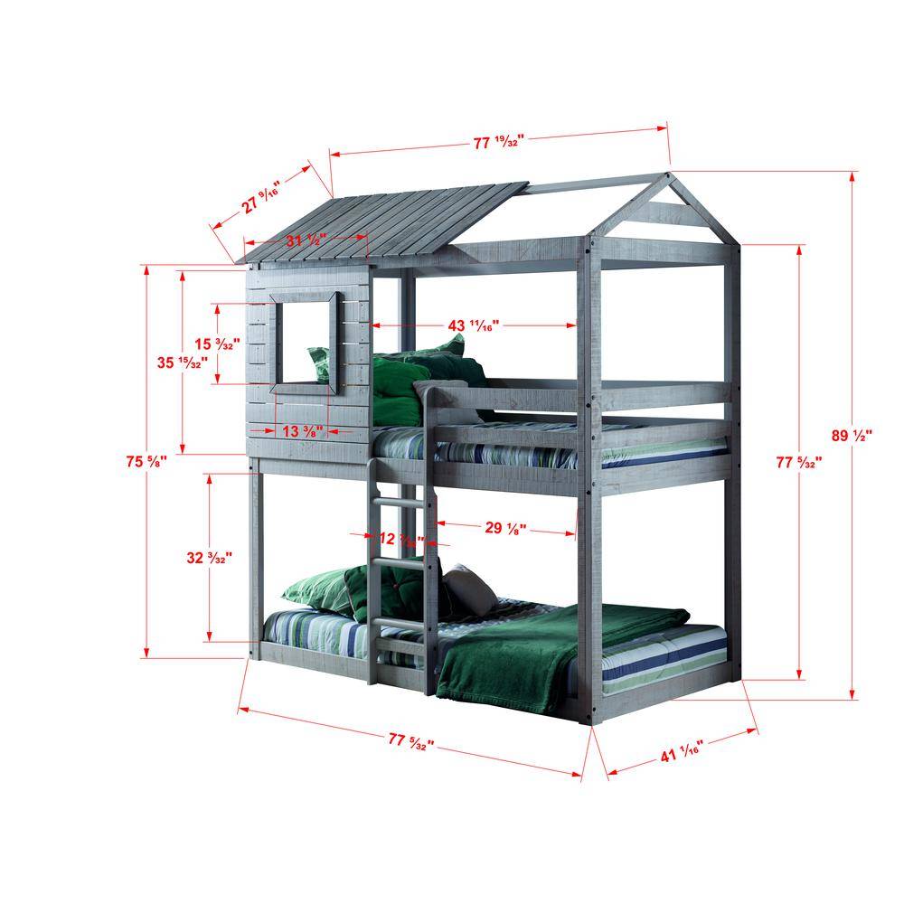 Emma Gray Playhouse Bunk Bed with Pink Tent / Custom Kids Furniture