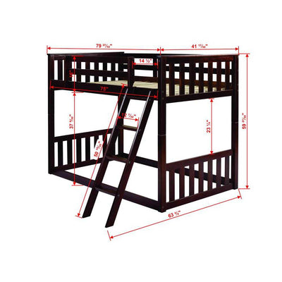 Jace Floor Bunk Bed dimensions diagram showing twin-size layout, ladder angle, and floor-flush bottom bed for compact room fit.