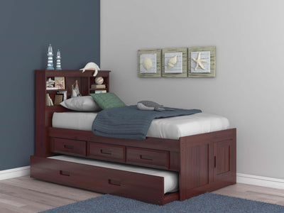 Addison Captains Bed with Three Drawers, Bookcase Headboard, and Trundle