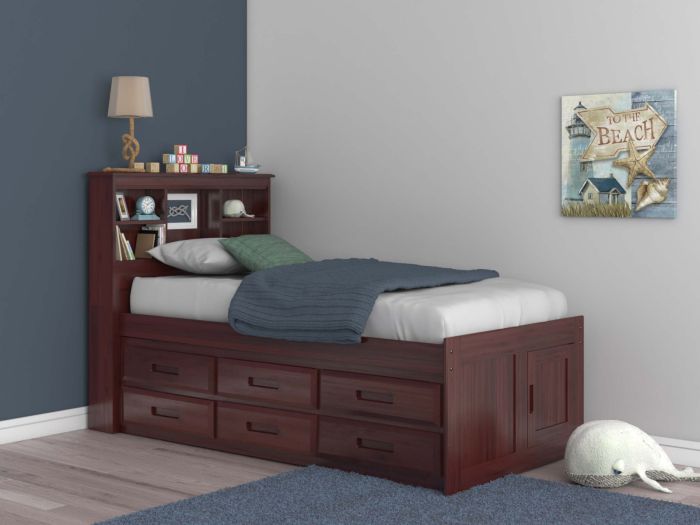 Addison Captains Bed with Bookcase Headboard and Six Drawers
