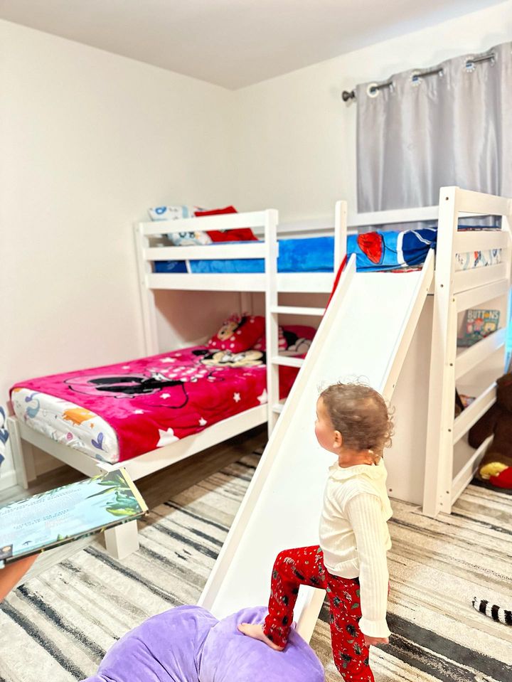 Harper Kids Bunk Bed with Slide & Built-In Shelving Custom Kids Furniture