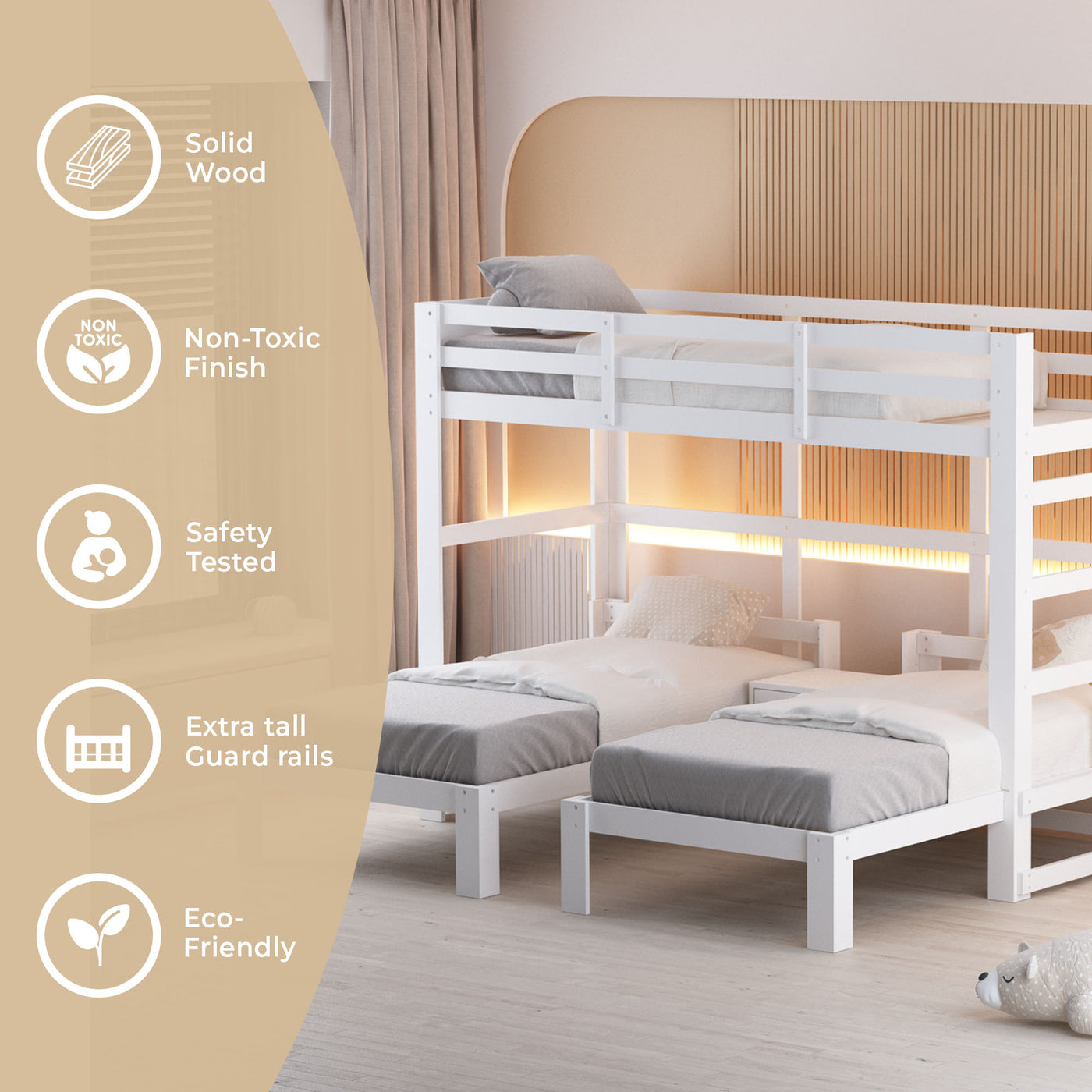 Audrey Triple Bunk Bed in White Custom Kids Furniture