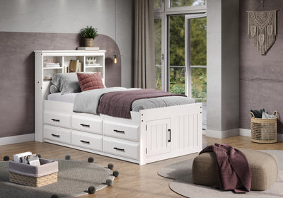 Addison Twin Captains Bed with Bookcase Headboard
