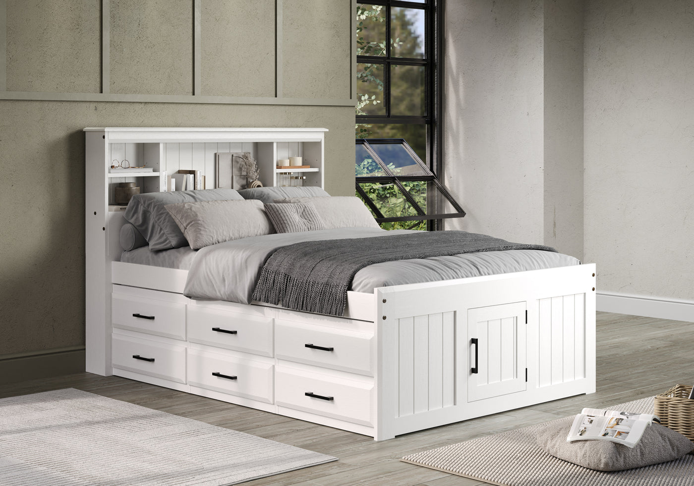 Elizabeth White Full Size Captains Bed with Storage Drawers