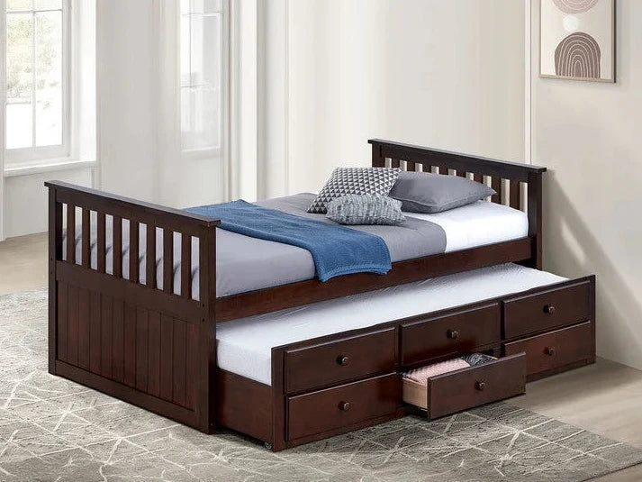 Owen Captains Bed with Storage and Trundle in Cappuccino