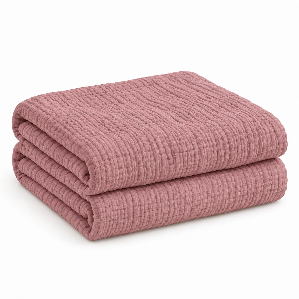 Folded dusty rose six-layer cotton muslin comforter for kids’ twin and full beds
