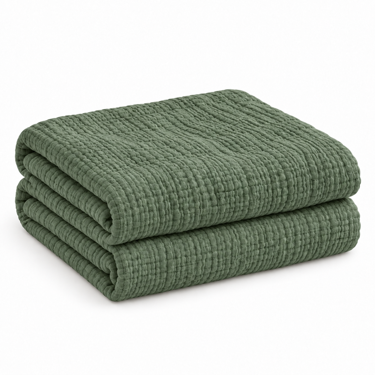 Folded fern green six-layer cotton muslin comforter for kids’ twin and full beds
