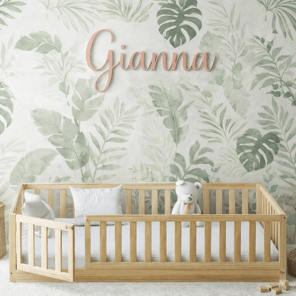 Gianna Convertible Toddler Floor Bed with Gate and Rails from Custom Kids Furniture