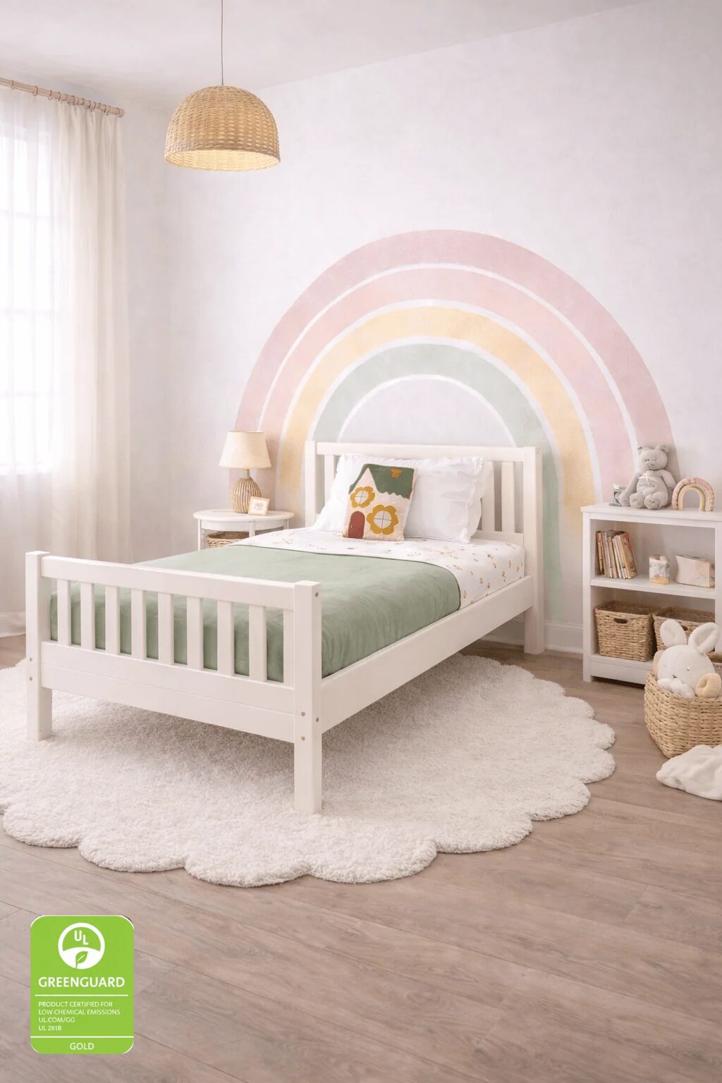Greenguard Gold Certified Montessori White Toddler Floor Bed Converted to Twin Bed for 