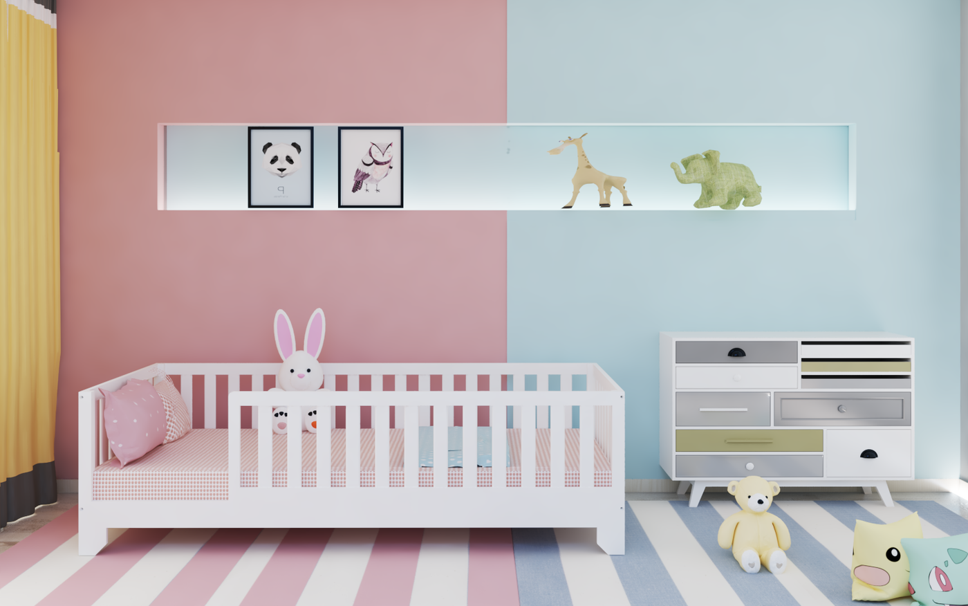 Luca White Montessori Floor Bed with Rails Custom Kids Furniture