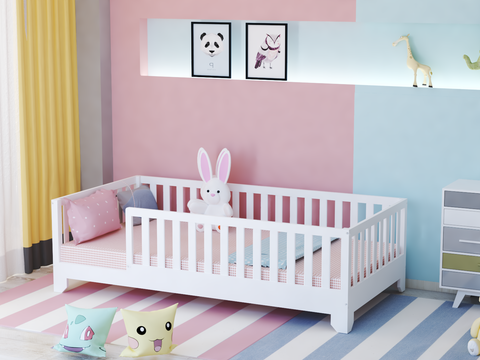 
  
	
    
	
    Luca White Montessori Floor Bed with Rails