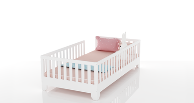 Luca White Montessori Floor Bed with Rails Custom Kids Furniture