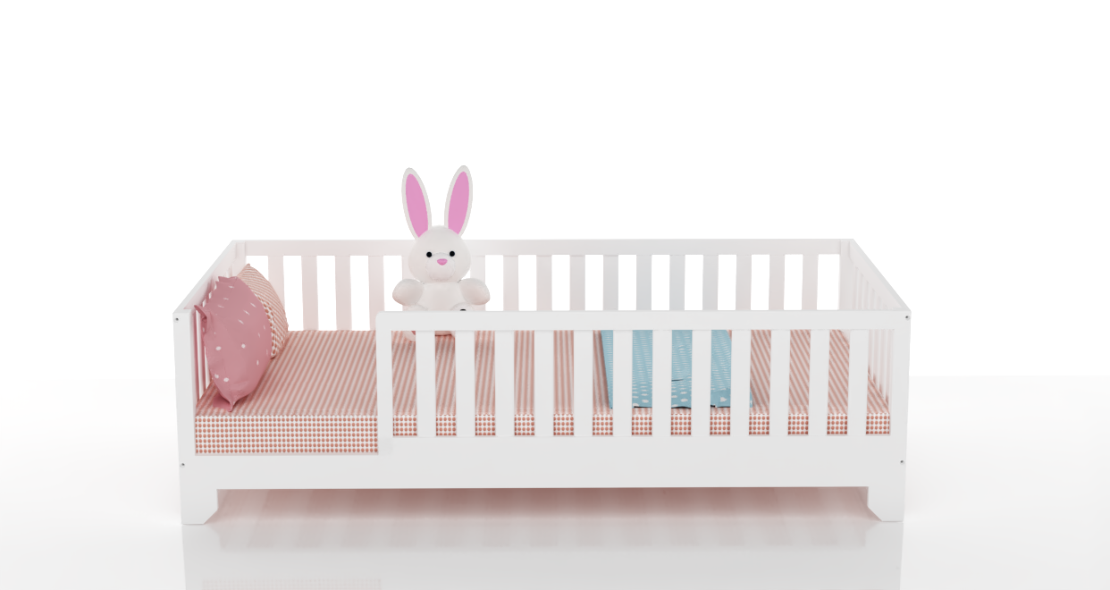 Luca White Montessori Floor Bed with Rails Custom Kids Furniture