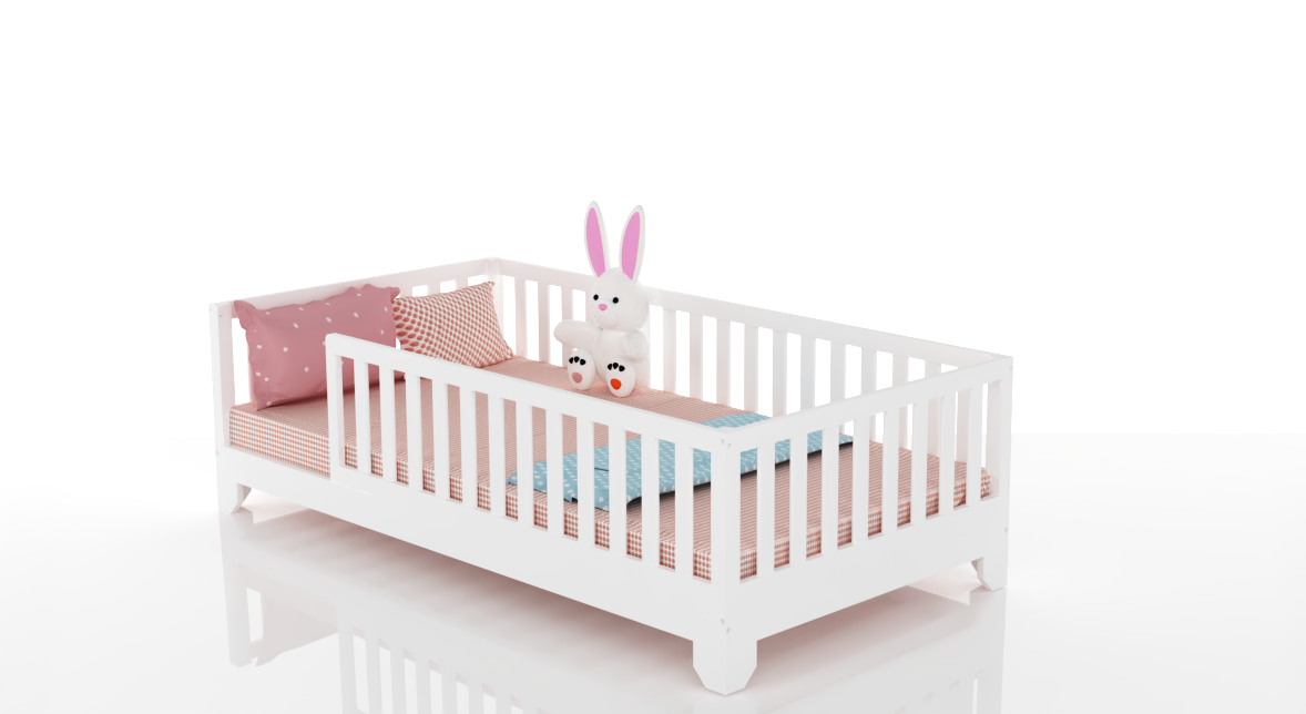 Luca White Montessori Floor Bed with Rails Custom Kids Furniture