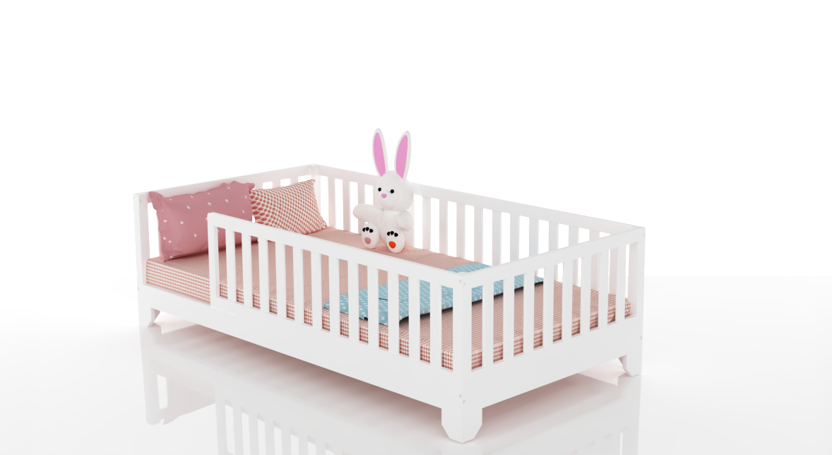 Luca White Montessori Floor Bed with Rails Custom Kids Furniture