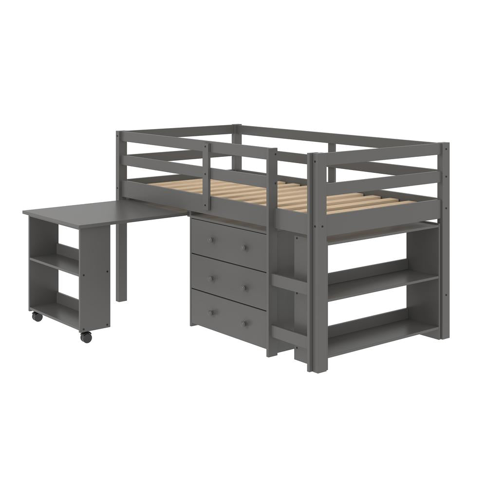 Caden Grey Kid's Furniture Set with Twin Loft Bed, Desk, Dresser & Bookcase in One Custom Kids Furniture
