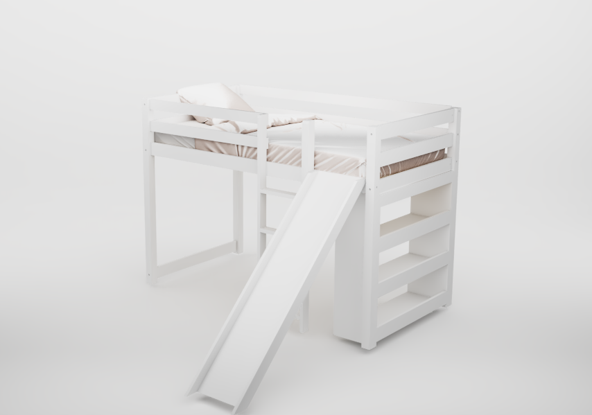 Harper Twin Loft Bed with Slide & Built-In Shelving Custom Kids Furniture